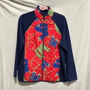 Lauren Ralph Lauren Quilted Jacket Horsebit sz 1X Horsebit Chain‎ Print Blue Red